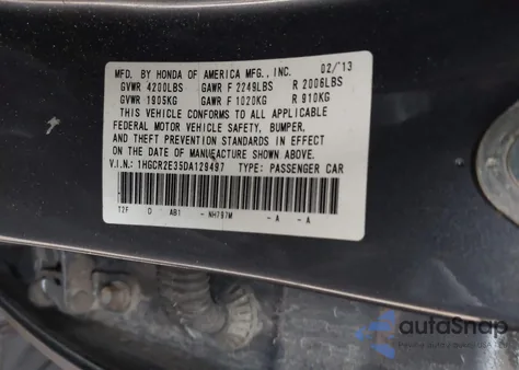 2013 Honda Accord Lx из США, поврежденный, VIN 1HGCR2E35DA129497